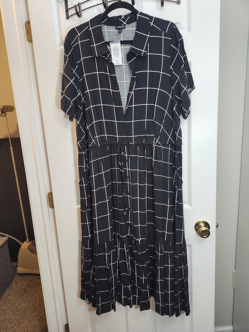 Torrid Black and White Windowpane Maxi Shirt Dress, Torrid 3 = 3X, NWT
